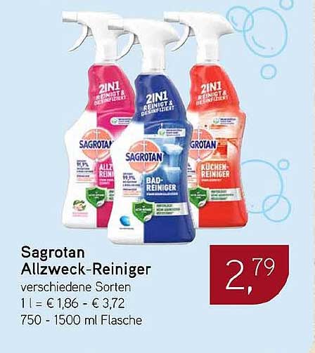 Sagrotan Allzweck-Reiniger verschiedene Sorten 1 l = € 1,86 - € 3,72 750 - 1500 ml Flasche