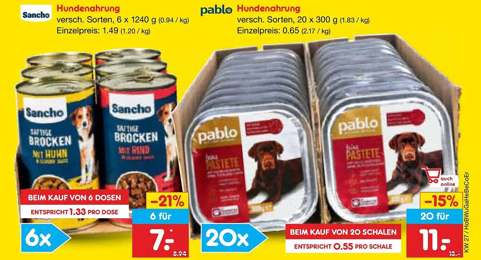 Sancho Hundenahrung versch. Sorten, 6 x 1240 g