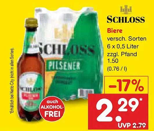 SCHLOSS Biere versch. Sorten 6 x 0,5 Liter zzgl. Pfand 1.50 (0.76 / l)