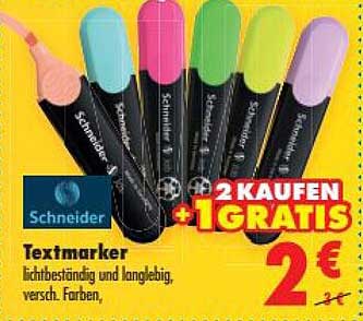 Schneider Textmarker 2 kaufen + 1 gratis