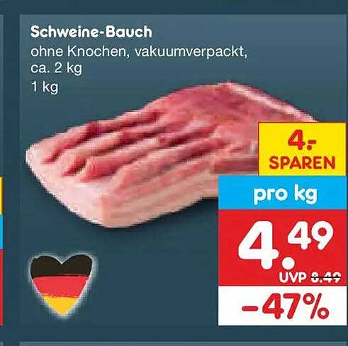 Schweine-Bauch ohne Knochen, vakuumverpackt, ca. 2 kg 1 kg