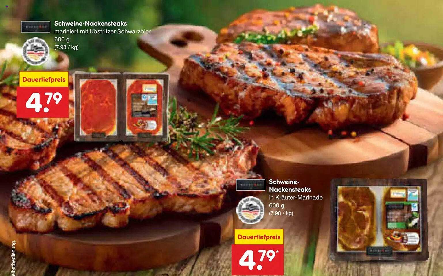 Schweine-Nackensteaks mariniert mit Köstritzer Schwarzbier 600 g