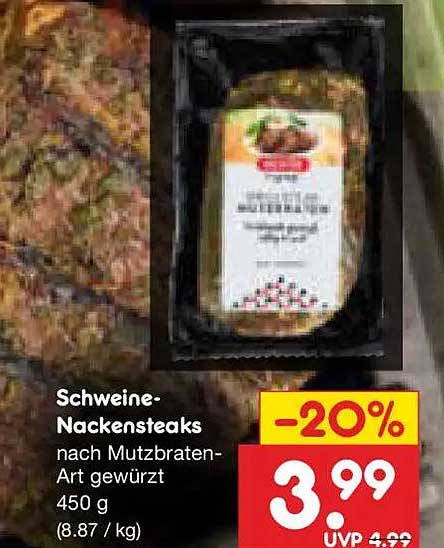Schweine-Nackensteaks nach Mutzbraten-Art gewürzt 450 g (8.87 / kg)