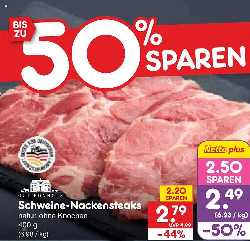 Schweine-Nackensteaks natur, ohne Knochen 400 g (6.98 / kg)