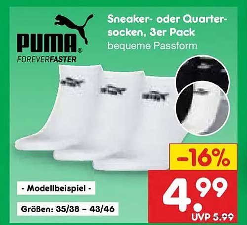 Sneaker- oder Quarter-socken, 3er Pack
