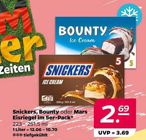 Snickers, Bounty oder Mars Eisriegel im 5er-Pack*