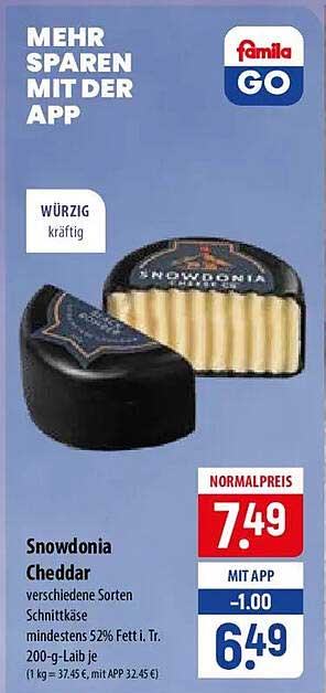 Snowdonia Cheddar verschiedene Sorten Schnittkäse mindestens 52% Fett i. Tr. 200-g-Laib je