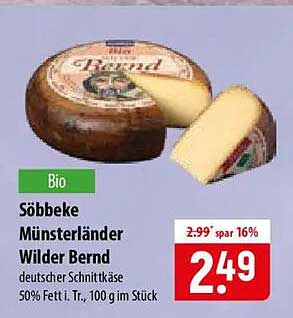 Söbbeke Münsterländer Wilder Bernd deutscher Schnittkäse 50% Fett i. Tr., 100 g im Stück
