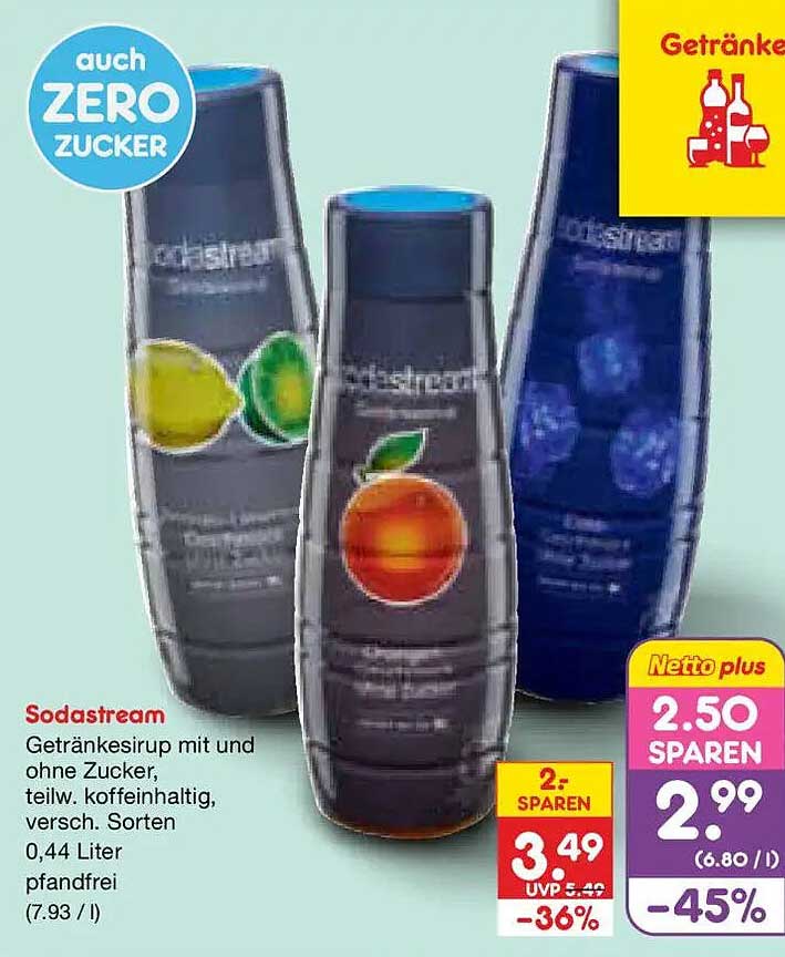 Sodastream Getränkesirup mit und ohne Zucker, teilw. koffeinhaltig, versch. Sorten 0,44 Liter pfandfrei