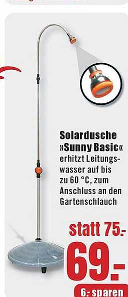Solardusche »Sunny Basic« erhitzt Leitungswasser auf bis zu 60 °C, zum Anschluss an den Gartenschlauch