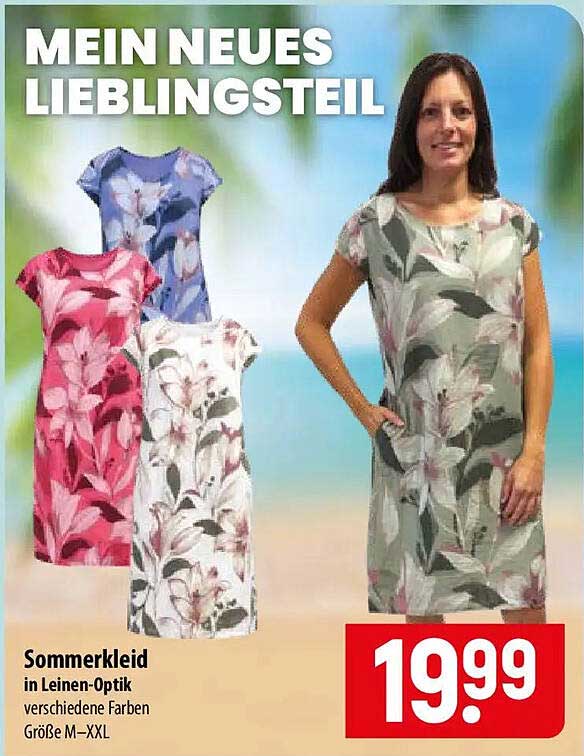 Sommerkleid in Leinen-Optik verschiedene Farben Größe M-XXL
