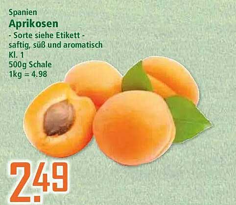 Spanien Aprikosen - Sorte siehe Etikett - saftig, süß und aromatisch Kl. 1 500g Schale 1kg = 4.98