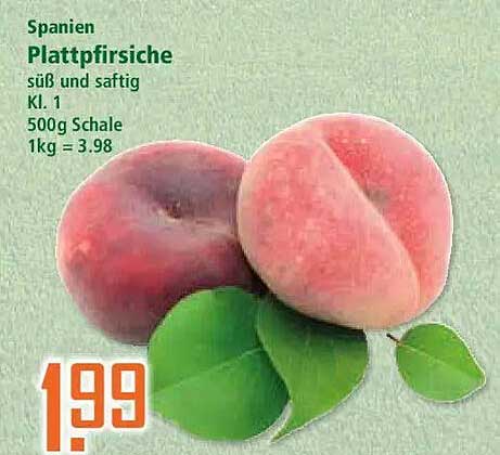 Spanien Plattpfirsiche süß und saftig Kl. 1 500g Schale 1kg = 3.98