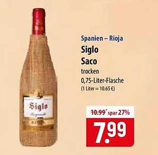Spanien – Rioja Siglo Saco trocken 0,75-Liter-Flasche (1 Liter = 10.65 €)