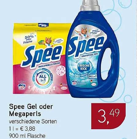 Spee Gel oder Megaperls verschiedene Sorten 1 l = € 3,88 900 ml Flasche
