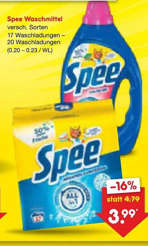 Spee Waschmittel versch. Sorten 17 Waschladungen - 20 Waschladungen (0.20 - 0.23 / WL)
