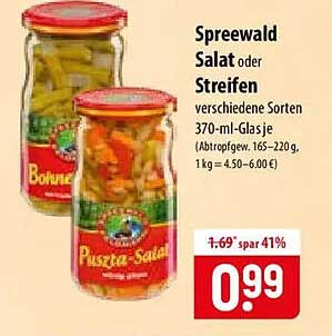 Spreewald Salat oder Streifen verschiedene Sorten 370-ml-Glasje