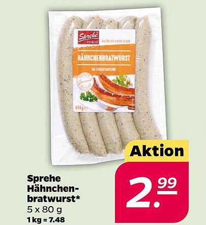 Sprehe Hähnchen-bratwurst* 5 x 80 g 1 kg = 7.48