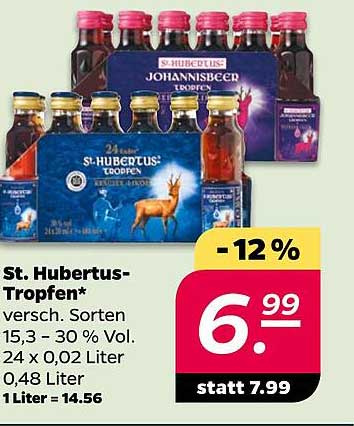St. Hubertus-Tropfen* versch. Sorten 15,3 – 30 % Vol. 24 x 0,02 Liter 0,48 Liter