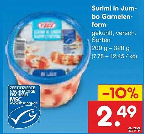 Surimi in Jumbo Garnelenform