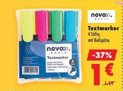 Textmarker 4 Stifte, mit Keilspitze