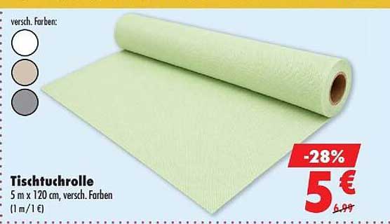 Tischtuchrolle 5 m x 120 cm, versch. Farben (1 m/1 €)
