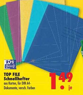 TOP FILE Schnellhefter aus Karton, für DIN A4-Dokumente, versch. Farben