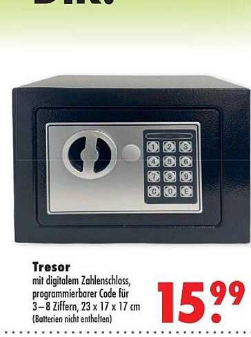 Tresor mit digitalem Zahlenschloss, programmierbarer Code für 3–8 Ziffern, 23 x 17 x 17 cm (Batterien nicht enthalten)