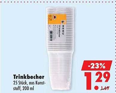 Trinkbecher 25 Stück, aus Kunststoff, 200 ml