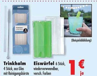 Trinkhalm 4 Stück, aus Glas mit Reinigungsbürste
