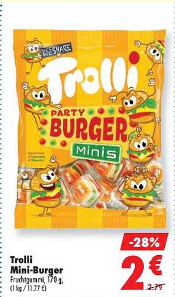 Trolli Mini-Burger Fruchtgummi, 170 g (1 kg / 11,76 €)