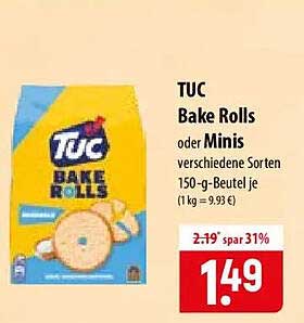 TUC Bake Rolls oder Minis verschiedene Sorten 150-g-Beutel je