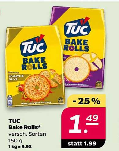 TUC Bake Rolls* versch. Sorten 150 g 1 kg = 9.93