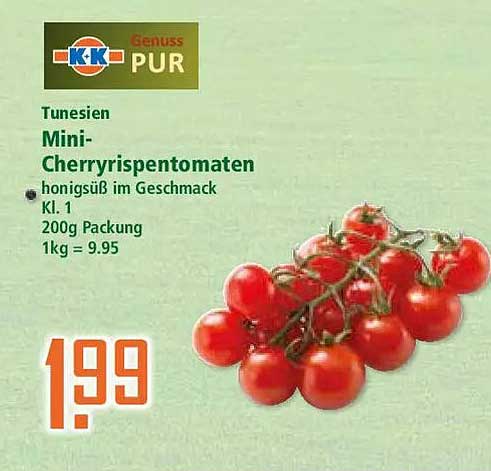Tunesien Mini-Cherryrispentomaten bioß im Geschmack Kl. 1 200g Packung 1kg = 9.95