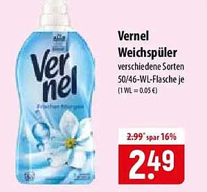 Vernel Weichspüler verschiedene Sorten 50/46-WL-Flasche je