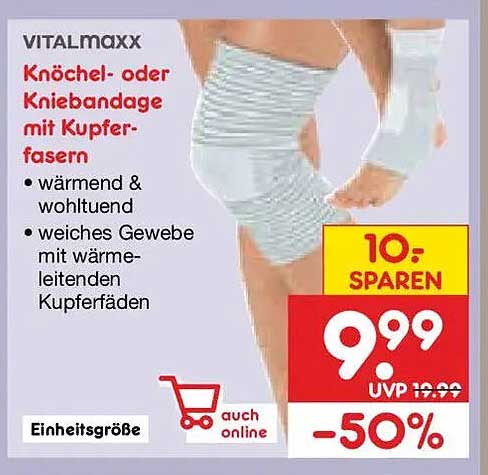 VITALmaxx Knöchel- oder Kniebandage mit Kupferfasern
