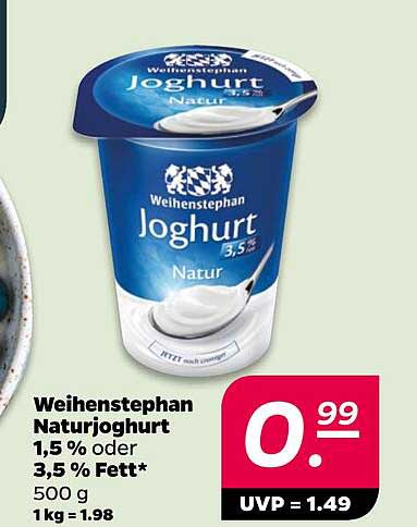 Weihenstephan Naturjoghurt 1,5 % oder 3,5 % Fett* 500 g 1 kg = 1.98