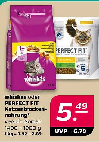 whiskas oder PERFECT FIT Katzentrocken-nahrung* versch. Sorten 1400 - 1900 g 1kg = 3.92 - 2.89
