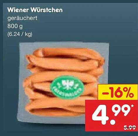 Wiener Würstchen geräuchert 800 g (6.24 / kg)