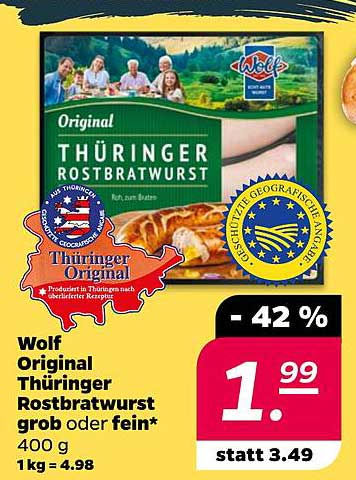 Wolf Original Thüringer Rostbratwurst grob oder fein* 400 g