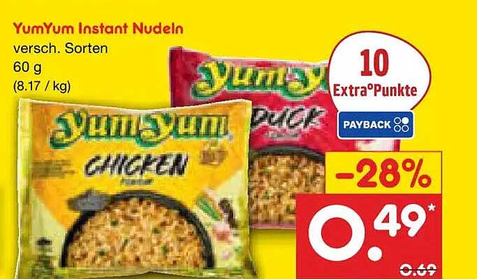 YumYum Instant Nudeln versch. Sorten 60 g (8,17 / kg)