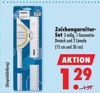 Zeichengarnitur-Set 3-teilig, 1 Geometrie-Dreieck und 2 Lineale (15 cm und 30 cm)