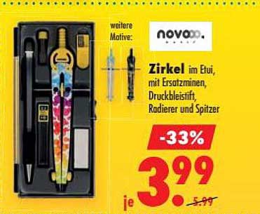 Zirkel im Etui, mit Ersatzminen, Druckbleistift, Radierer und Spitzer