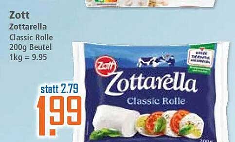 Zott Zottarella Classic Rolle 200g Beutel 1kg = 9.95
