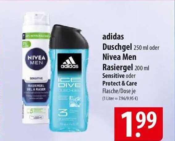 adidas Duschgel 250 ml oder Nivea Men Rasiergel 200 ml
