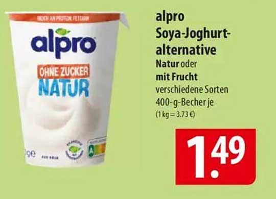 alpro Soya-Joghurt-alternative Natur oder mit Frucht 400-g-Becher