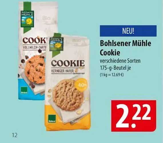 Bohlsener Mühle Cookie verschiedene Sorten 175-g-Beutel