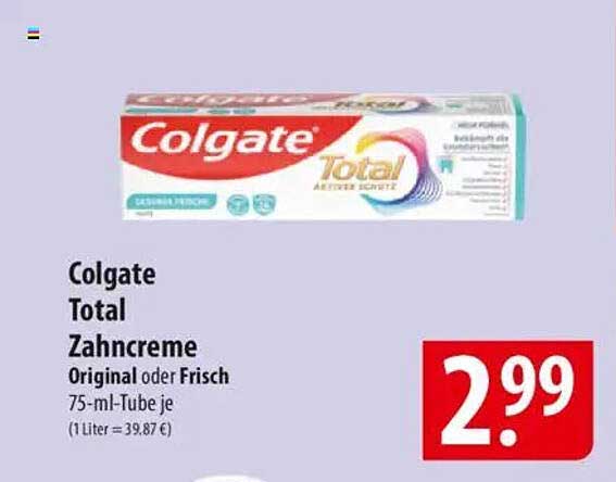 Colgate Total Zahnpasta Original oder Frisch 75-ml-Tube