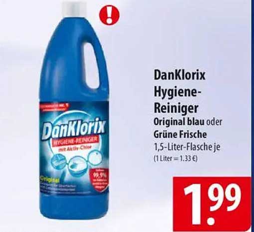 DanKlorix Hygiene-Reiniger Original blau oder Grüne Frische