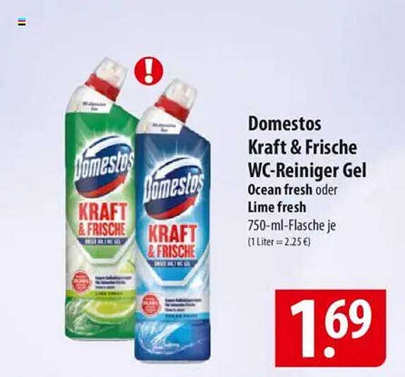 Domestos Kraft & Frische WC-Reiniger Gel Ocean fresh oder Lime fresh 750-ml-Flasche